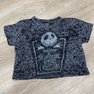 Disney Nightmare Before Christmas Jack Skellington Gray Burnout Crop Tee T-Shirt